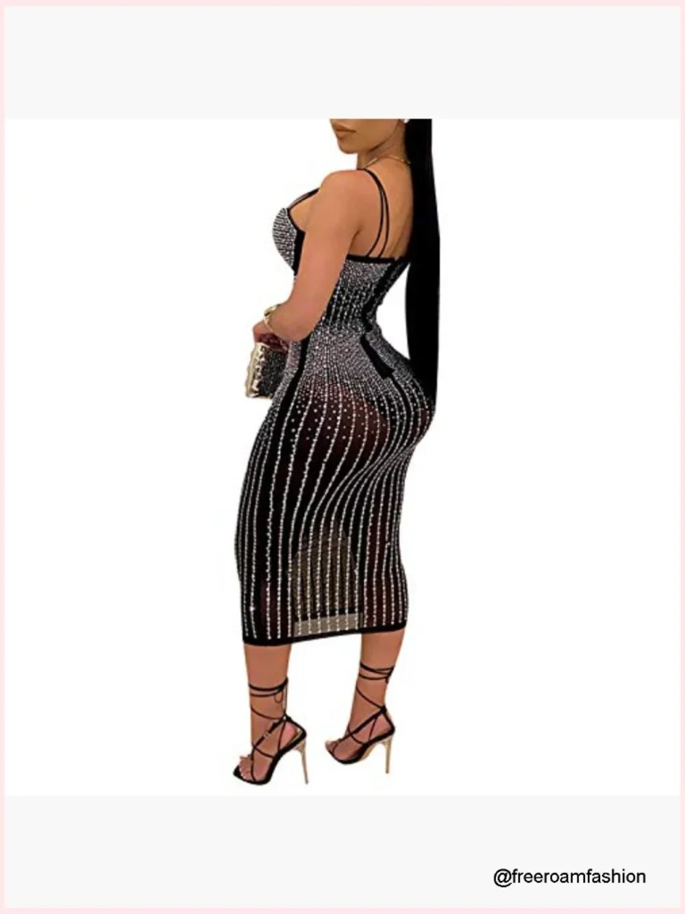 Long Sleeve Birthday Dress Sexy Rhinestone Bodycon Midi Dress - Picture 2 of 6